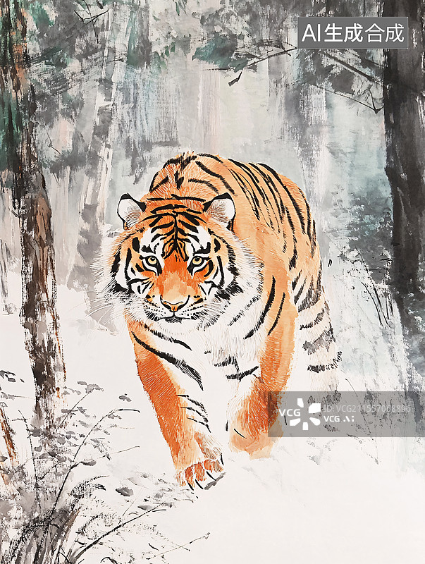【AI数字艺术】猛虎下山图图片素材