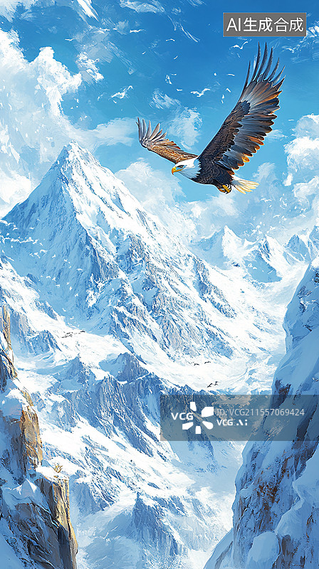 【AI数字艺术】雄鹰翱翔雪山之巅图片素材