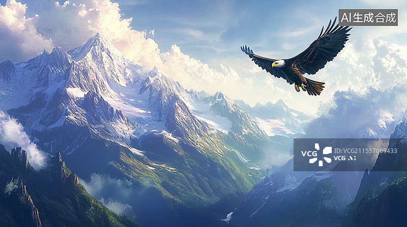 【AI数字艺术】雄鹰翱翔雪山之巅图片素材