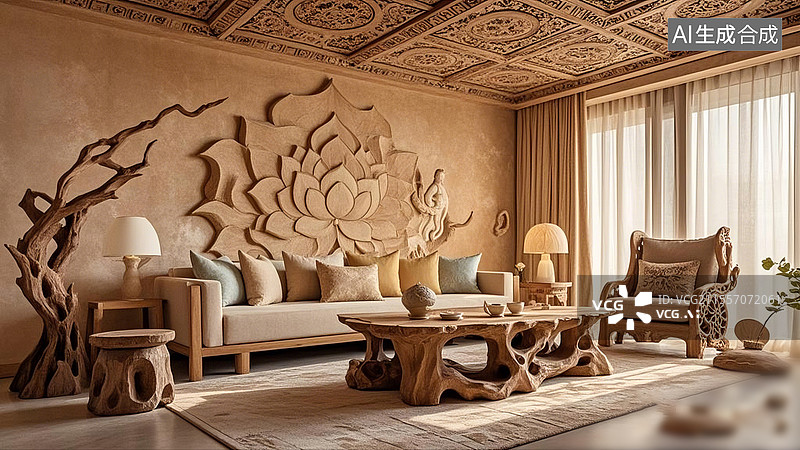 【AI数字艺术】敦煌风格室内装修效果图片素材