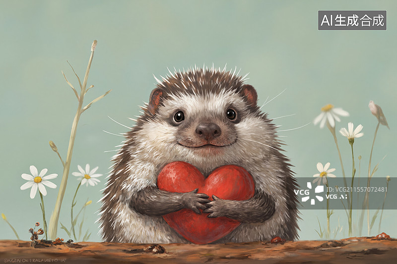 【AI数字艺术】刺猬抱心图片素材