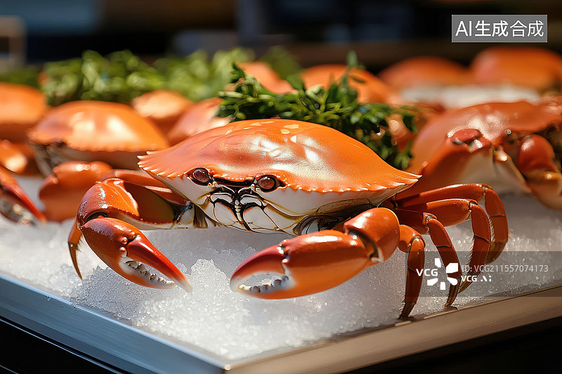 【AI数字艺术】鲜美诱人的冰镇螃蟹图片素材
