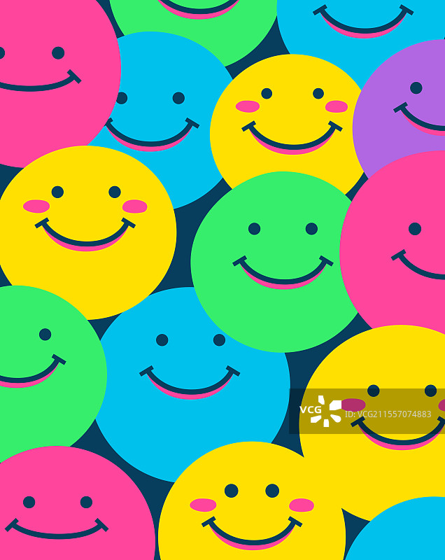多彩笑脸图案与欢快表情卡片图片素材