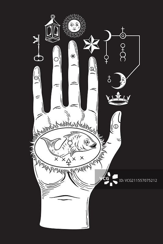 神秘之手与炼金术符号图片素材