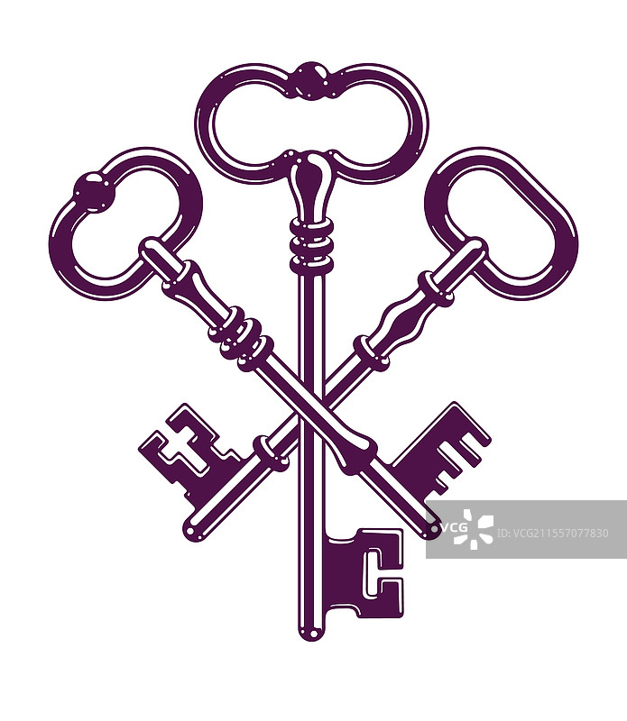交叉钥匙复古古董钥匙标志图片素材