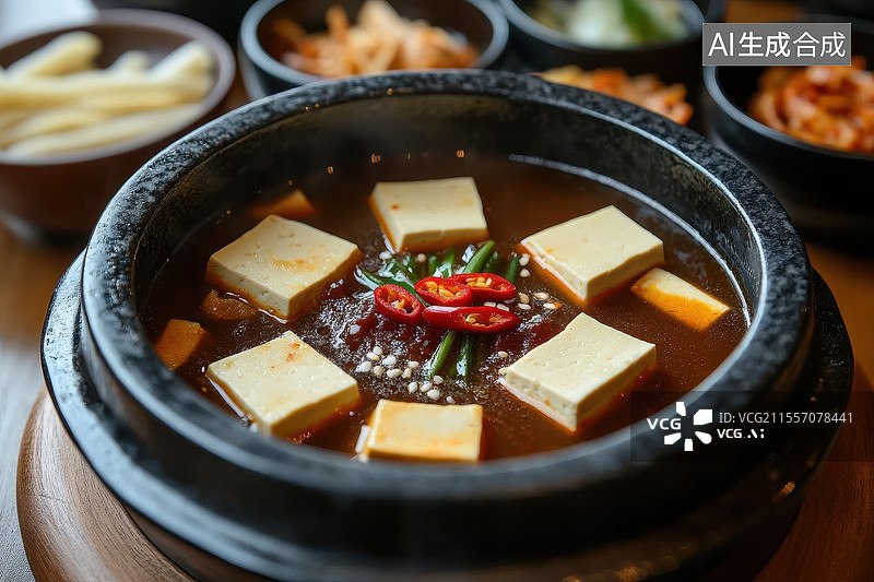 【AI数字艺术】石锅里的暖心豆腐汤图片素材