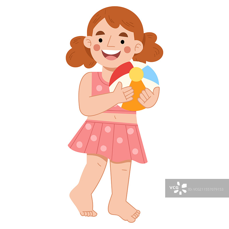 一个女孩在海滩上拿着一个球图片素材