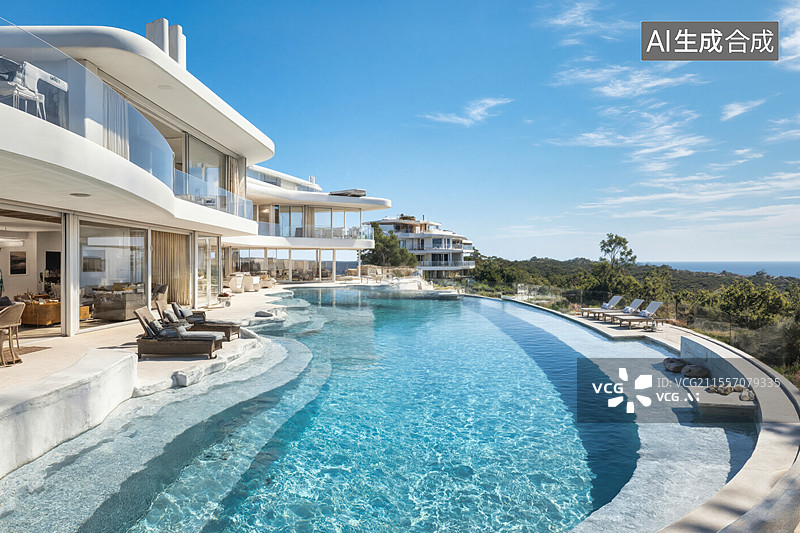 【AI数字艺术】现代海滨别墅图片素材