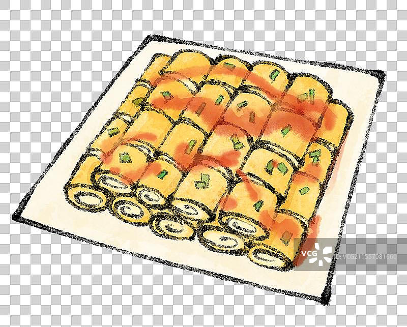 澳门美食国风插画-葱花鸡蛋肠粉图片素材