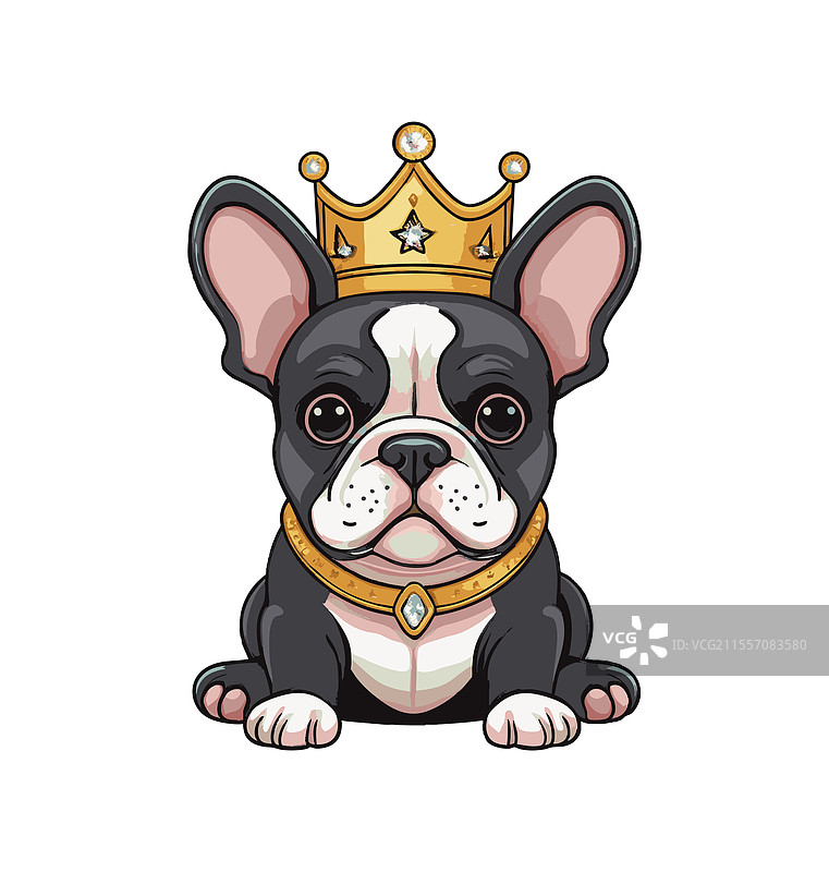 可爱的法国斗牛犬戴着王冠图片素材