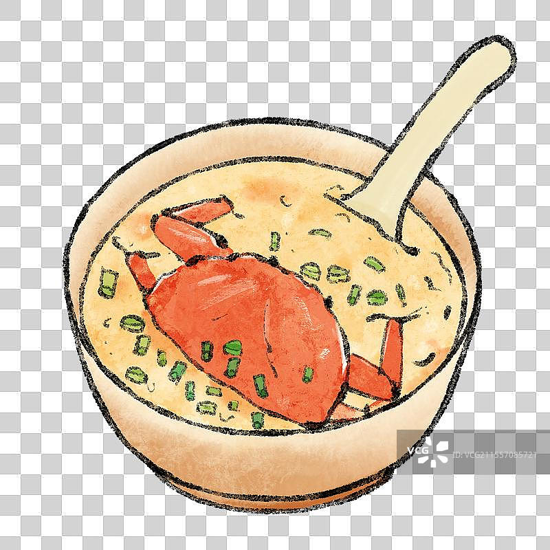 澳门美食国风插画-水蟹粥图片素材