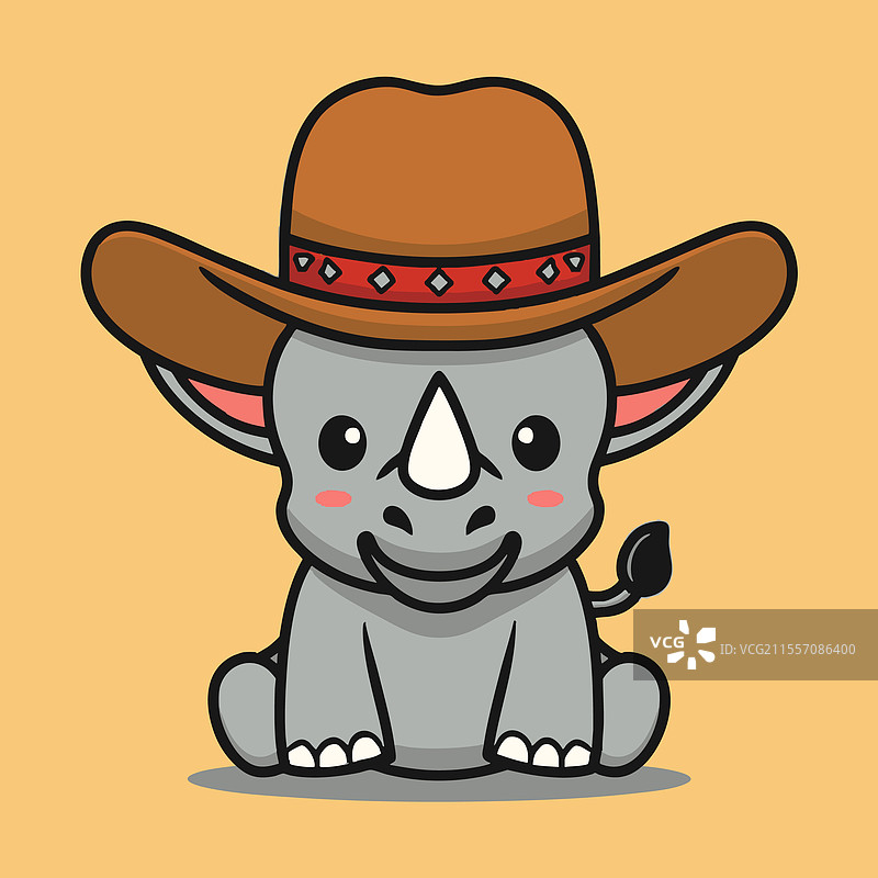 可爱的犀牛戴着牛仔帽图片素材