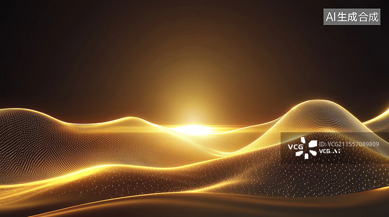 【AI数字艺术】金色粒子波浪沙丘科技背景图片素材