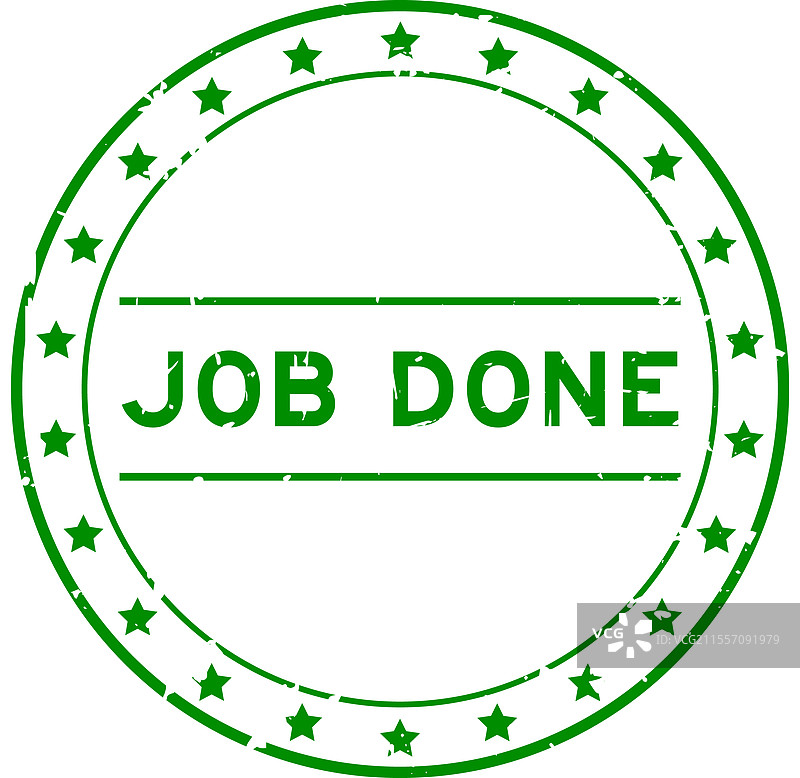 磨损的绿色“工作完成”字样圆形橡胶密封圈图片素材