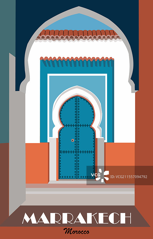 摩洛哥马拉喀什复古风格旅行海报图片素材