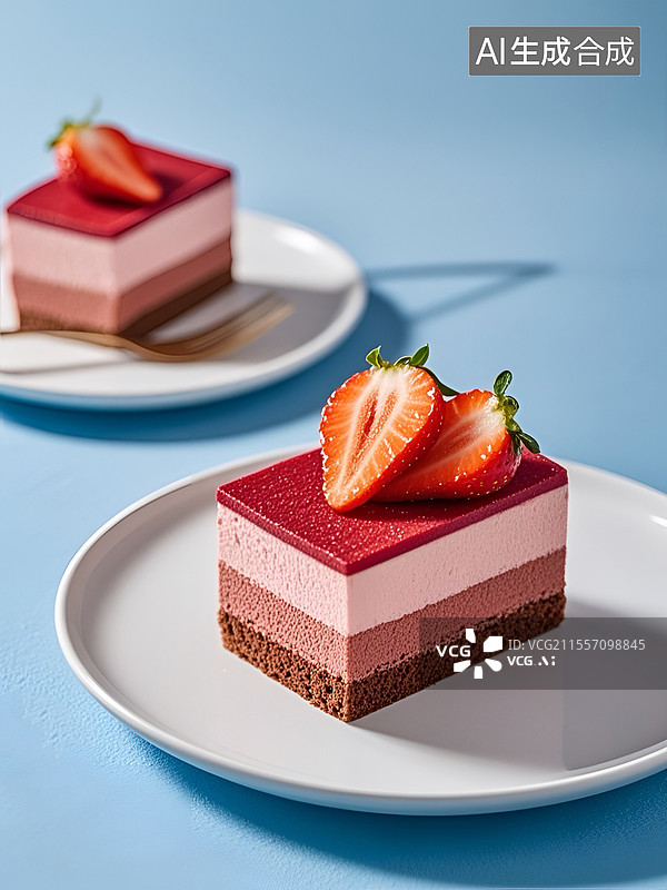 【AI数字艺术】草莓慕斯蛋糕图片素材
