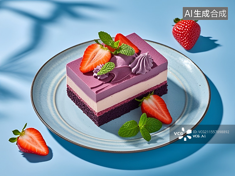 【AI数字艺术】草莓慕斯蛋糕图片素材