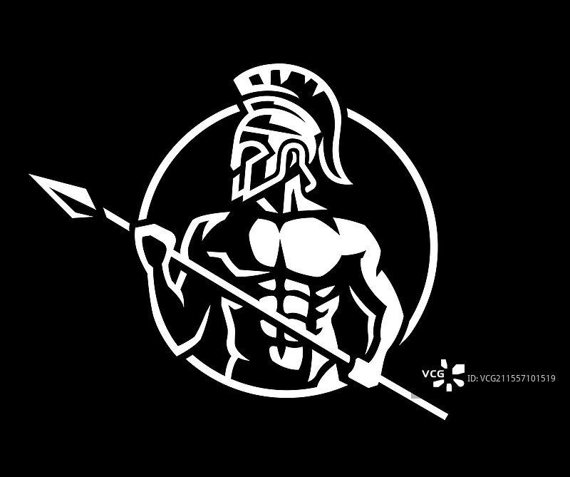 黑暗中戴着头盔和持矛的斯巴达战士图片素材