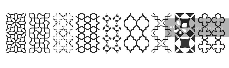 单色阿拉伯无缝图案集图片素材
