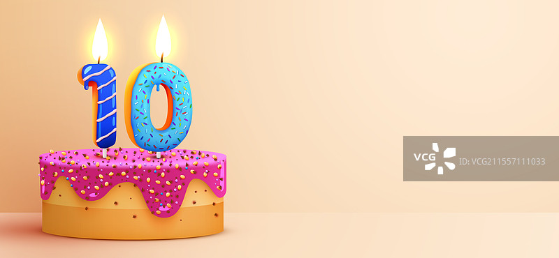 十周年纪念蛋糕，上面点燃着蜡烛图片素材