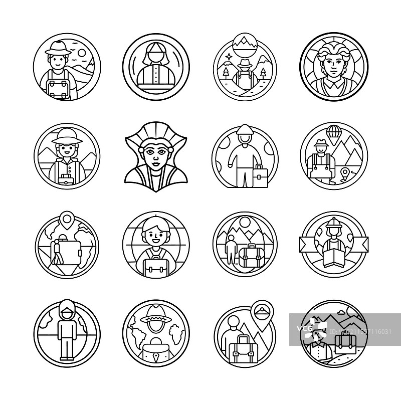 旅行热情必备现代旅行图标套件图片素材