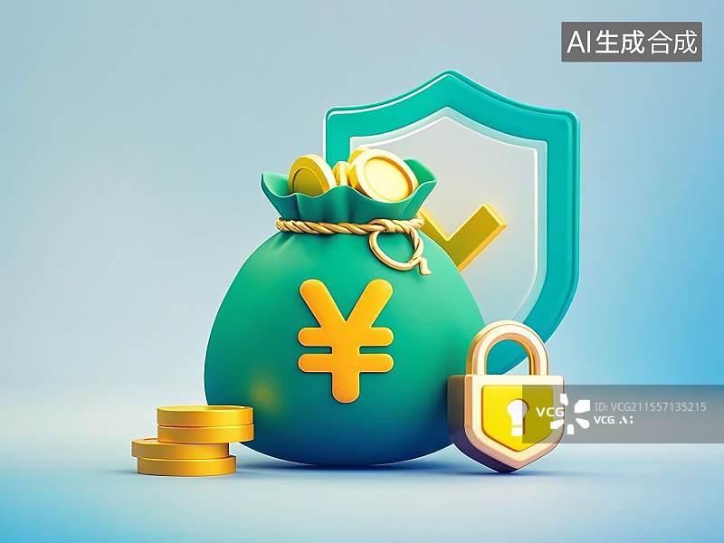 【AI数字艺术】一个装满金币的钱袋子（有¥符号）图片素材