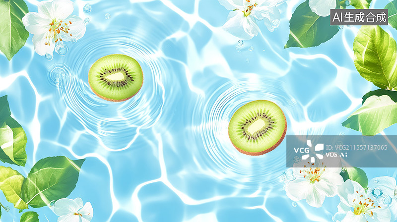 【AI数字艺术】水面猕猴桃花朵图片素材