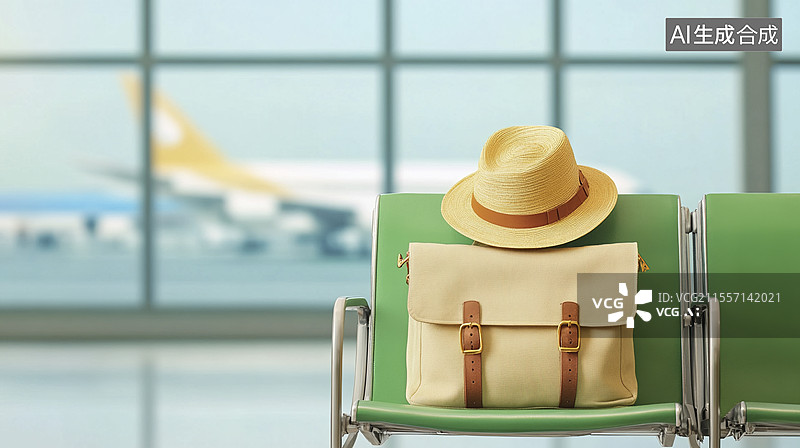 【AI数字艺术】机场航站楼行李箱和飞机图片素材