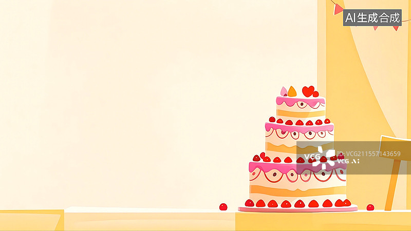 【AI数字艺术】蛋糕2D卡通背景居右图片素材