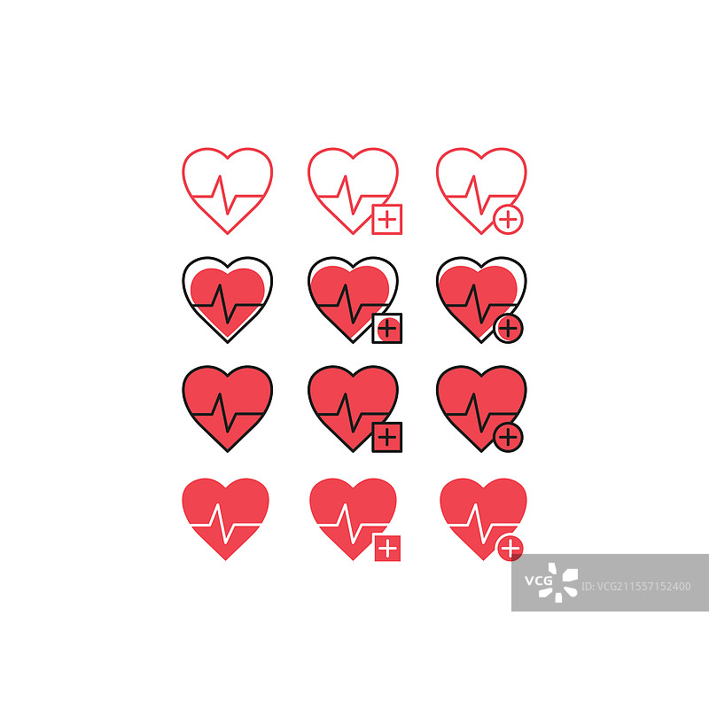 心脏健康图标，带有医疗脉搏和加号图片素材