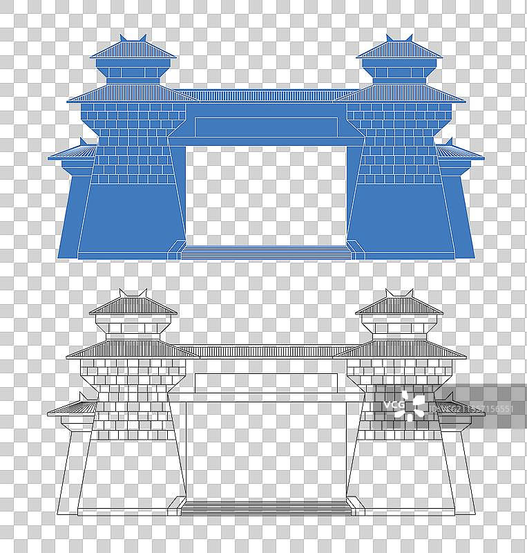 城市地标建筑剪影剪纸风格线条矢量插画—安徽 亳州 曹操公园图片素材