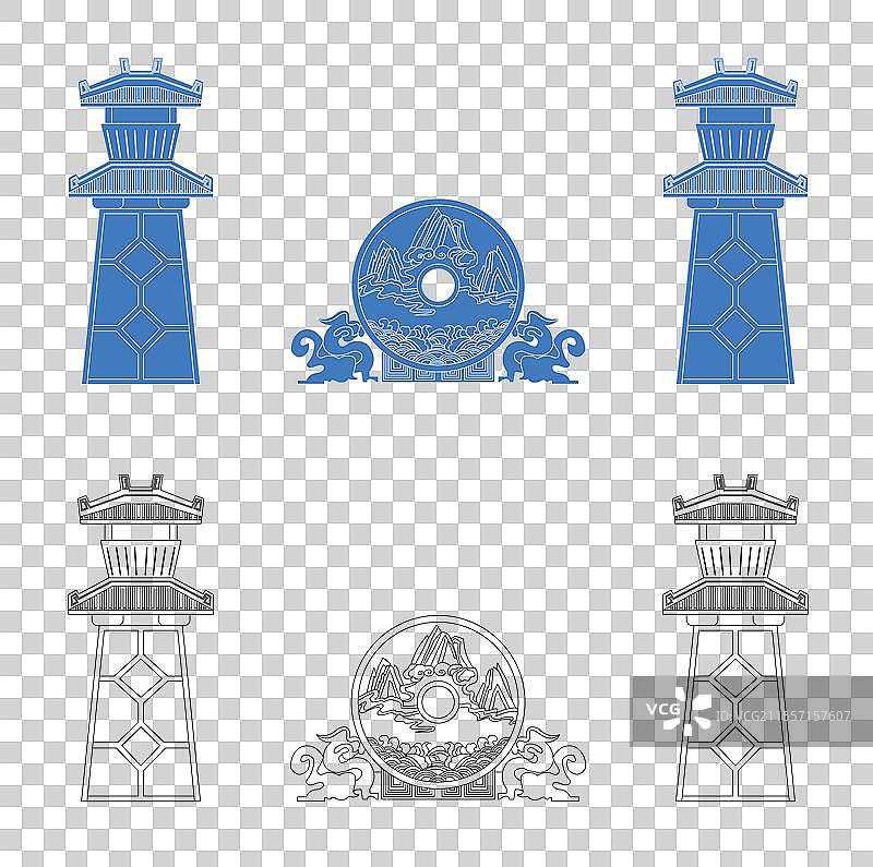 城市地标建筑剪影剪纸风格线条矢量插画—河北 邯郸市赵苑公园图片素材