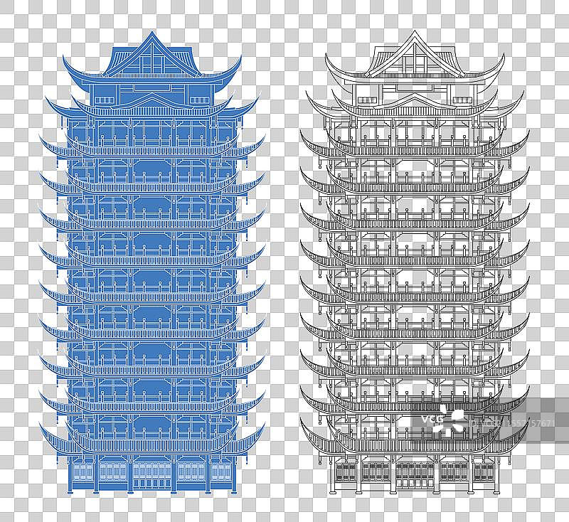 城市地标建筑剪影剪纸风格线条矢量插画—四川 眉山 远景楼图片素材