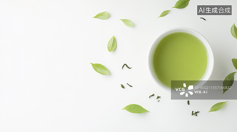 【AI数字艺术】清新绿茶与茶杯图片素材