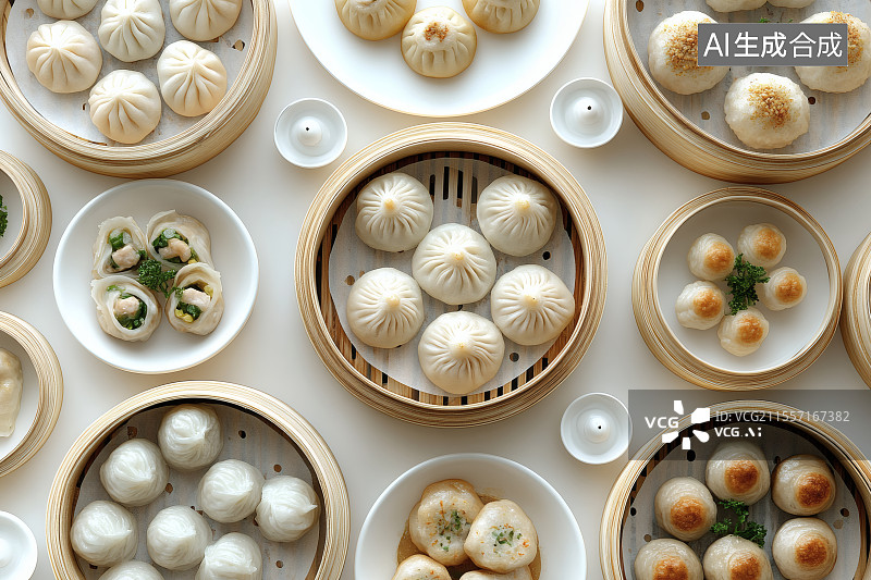 【AI数字艺术】中式早餐，早茶，各类早点图片素材