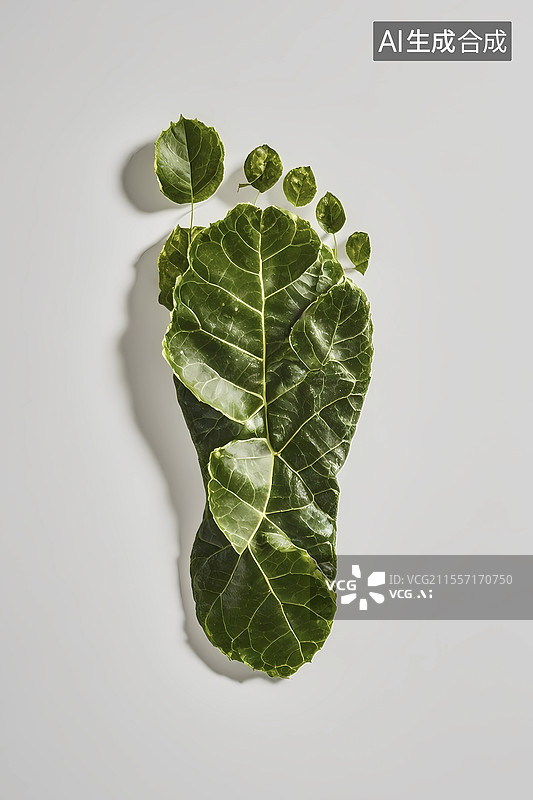 【AI数字艺术】绿色环保创意树叶脚印绿色出行图片素材