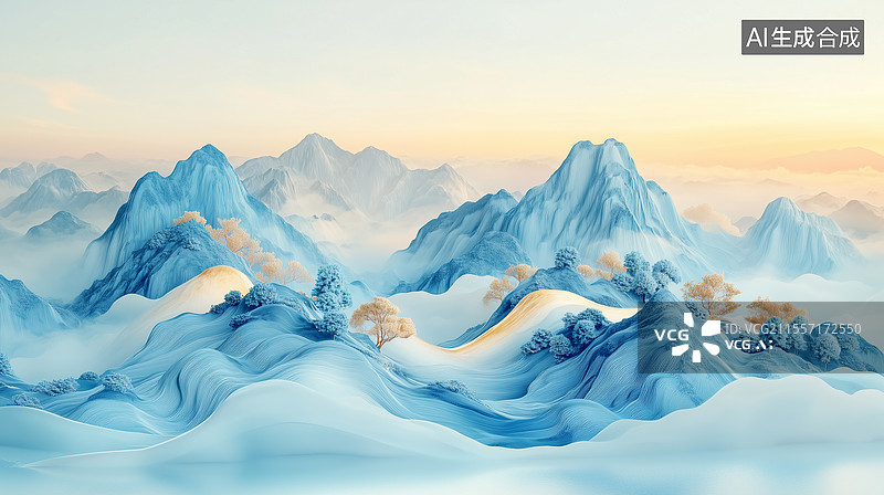 【AI数字艺术】云雾缭绕的东方山水意境图片素材