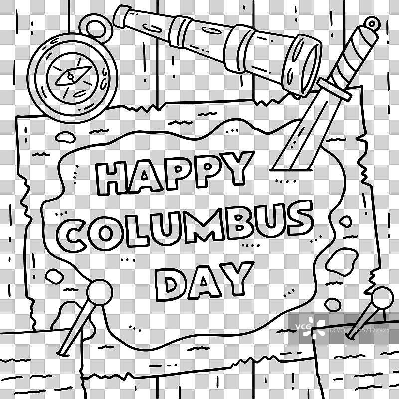 儿童地图涂色页：快乐的哥伦布日图片素材