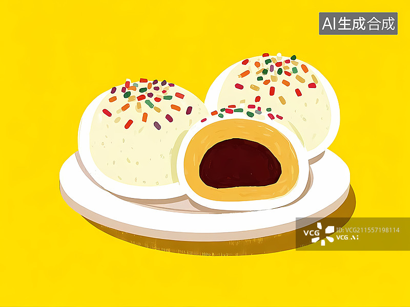 【AI数字艺术】卡通手绘中式点心豆沙包图片素材