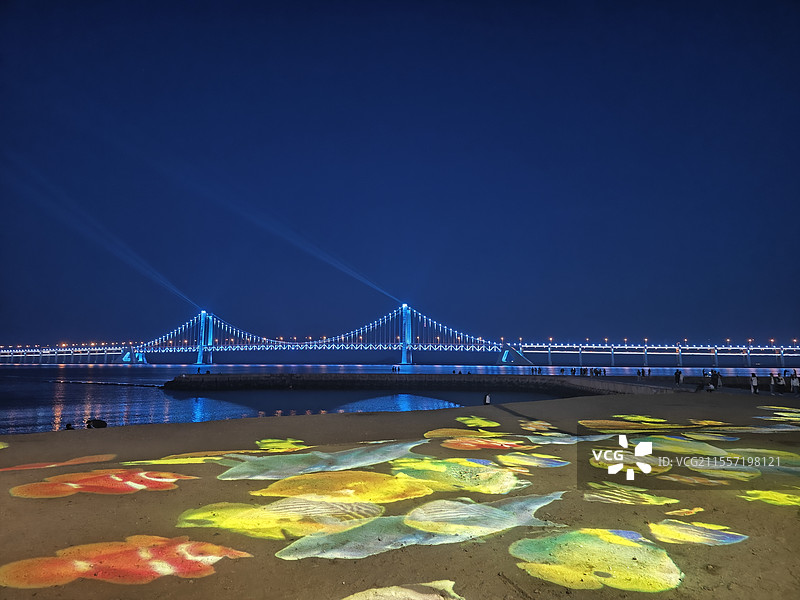 大连星海湾沙滩及跨海大桥灯光秀图片素材