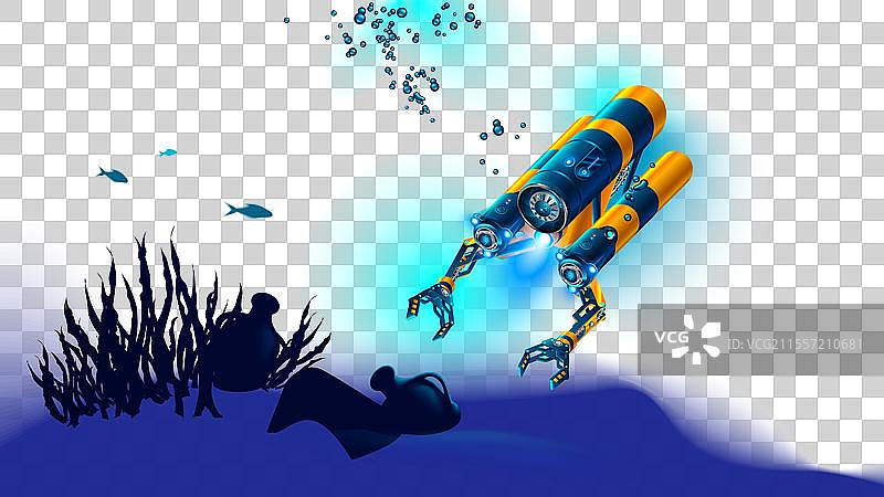 机器人水下探索海底自主作业图片素材
