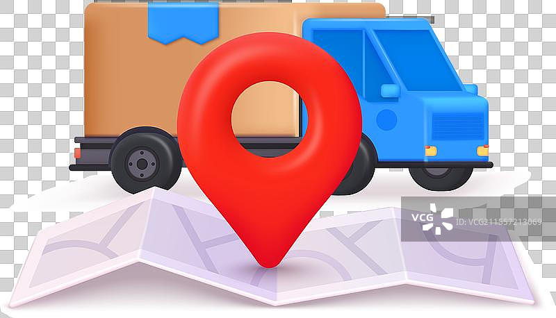 送货车装载箱货进行在线配送图片素材