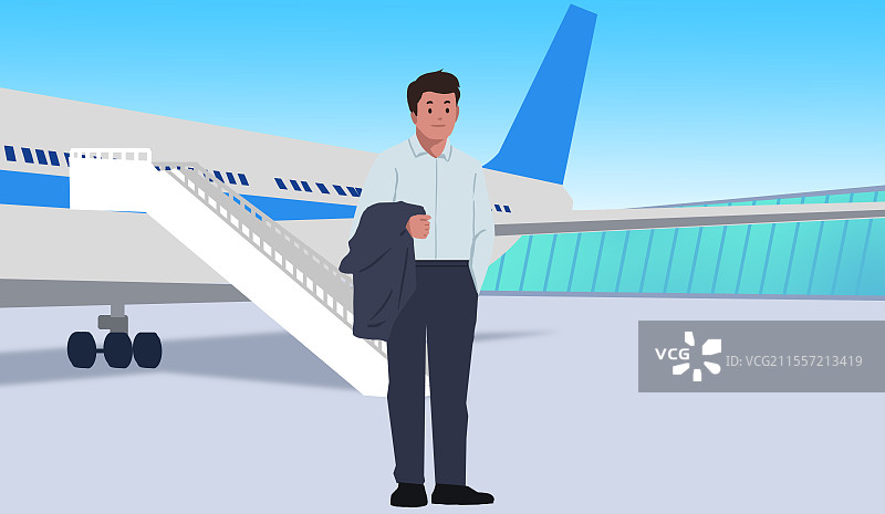 商务商业成功人生坐飞机商务舱经济舱客机飞机场海龟男性正装西装户外风景插画图片素材