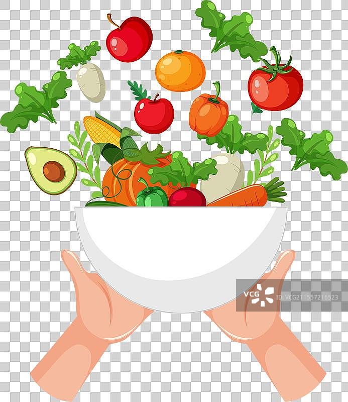 手握装满新鲜蔬菜的碗图片素材