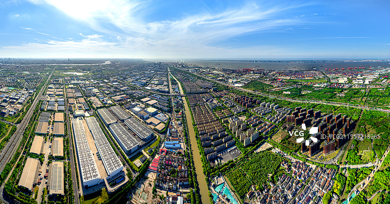 高东镇外环运河 杨园社区外高桥保税仓库 上海绕城高速 两旧一村城市更新改造 航拍上海浦东城市发展纪实图片素材