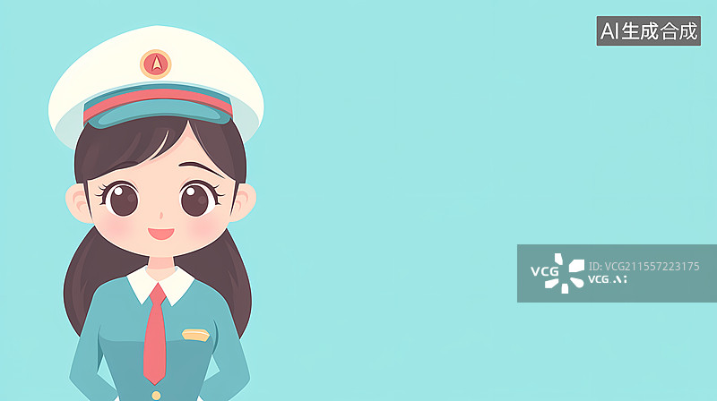 【AI数字艺术】2D卡通空姐人物插画居左图片素材