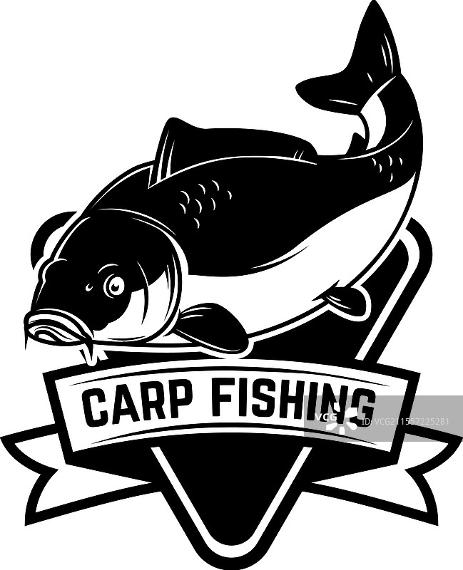 鲤鱼钓鱼徽章模板与鲤鱼图案图片素材