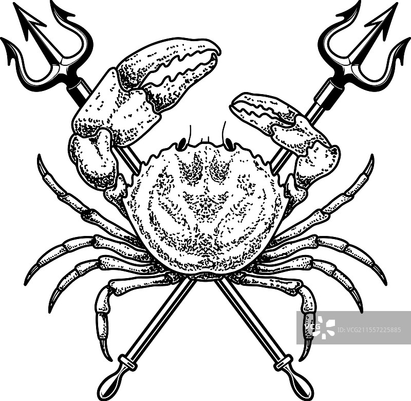 螃蟹与两把交叉三叉戟的设计元素图片素材
