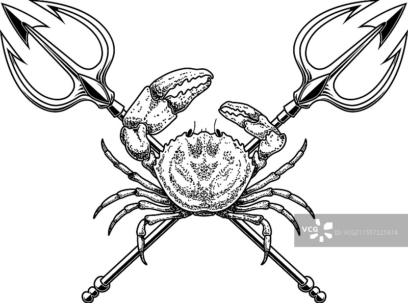 螃蟹与两把交叉三叉戟的设计元素图片素材