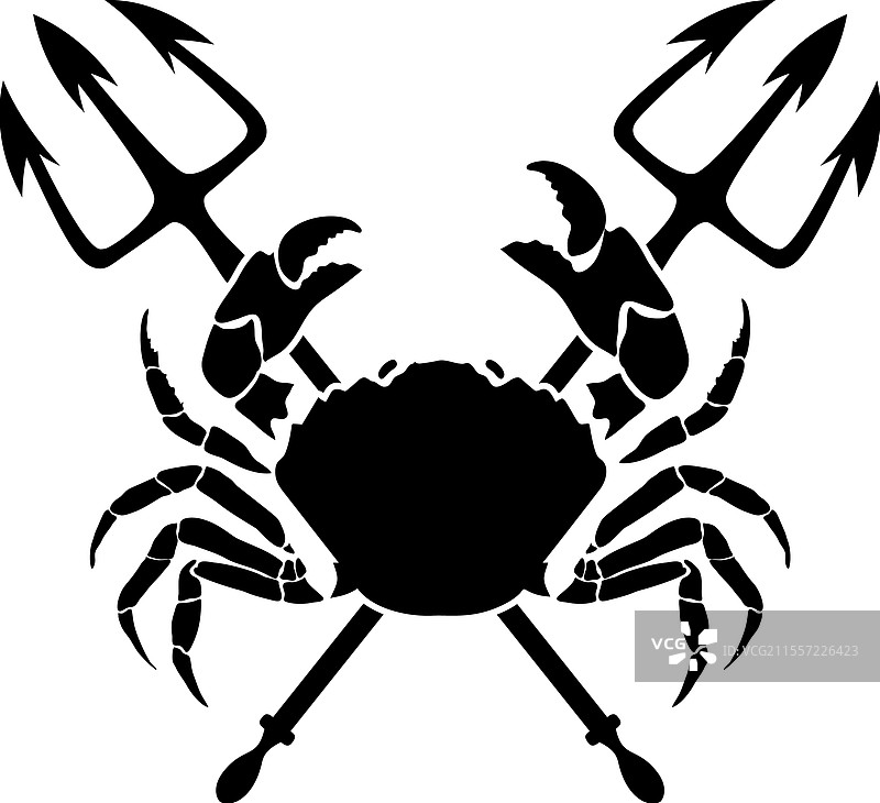螃蟹与两把交叉三叉戟的设计元素图片素材